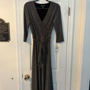 Ralph Lauren Black and White Herringbone Maxi Wrap Dress